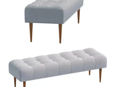 Modern Button Tufted Bench Upholstered in Pale Grey   3D model