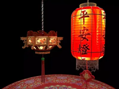 Chinese Red Lantern  Low-poly 3D model