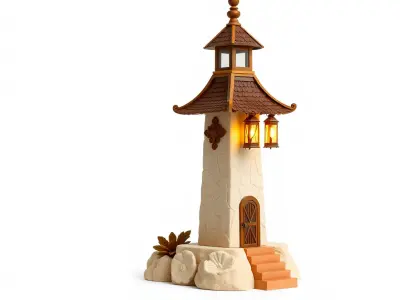 Oriental Lighthouse with Lanterns Model Pack Low-poly 3D model