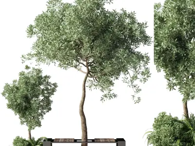 Urban Environment Urban Furniture Green Benches plant 3D model