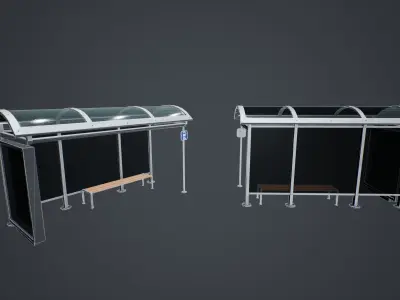 Stylized Bus Stop Low-poly 3D model