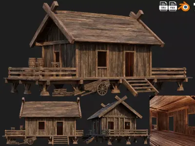 Old Building House 4K Textures GameReady 70 Low-poly 3D model