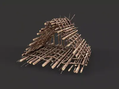 Primitive Wood Stick Jungle Shelter 1 Low-poly 3D model