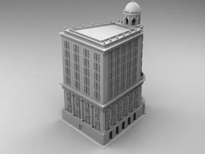 Hotel building with clock tower 3D print model
