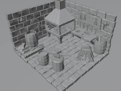 Isometric forge Low-poly 3D model