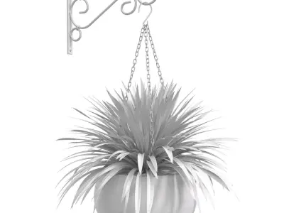 Hanging basket flowerpot rattan pot with flowers 3D model