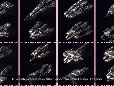 27 Lowpoly Sci-Fi Spaceship Kitbash Bundle Pack Bundle Package