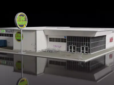 Low Poly PBR Market Building  Game Ready 3D Asset Low-poly 3D model