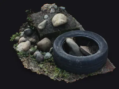 Old Tire Stones Cobblestones Debris Stone Shebang Garbage Trash 3D model