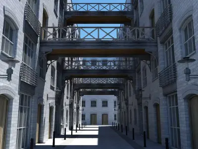 3D Building Alleyway Textured 3D model