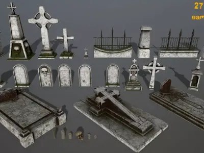 tombstone set two tombstones Low-poly 3D model