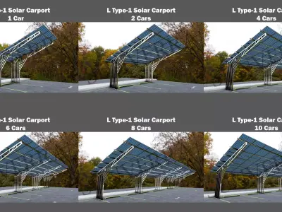 Lowpoly Solar Carport-L-1 Types-Steel Structure Low-poly 3D model