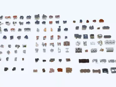 100 Cottage buildings 3D 3D model