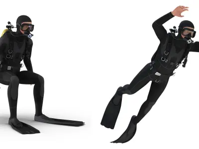  Scuba Diver and Fish Rigged Collection for Cinema 4D 