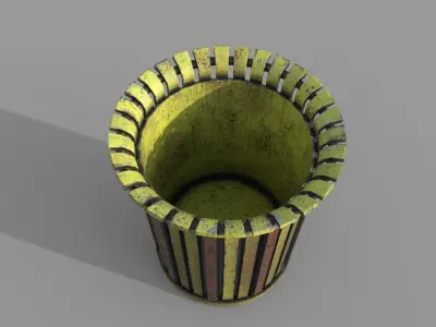 PBR Yellow Metal Trashbin Low-poly 3D model