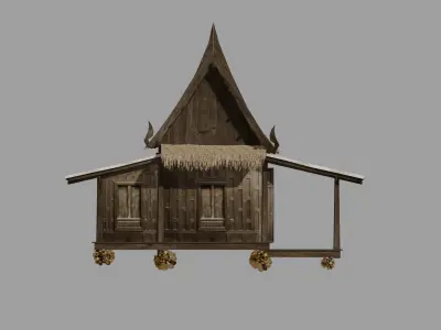 Floating house Low-poly 3D model
