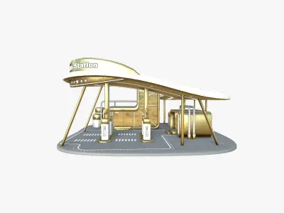 SciFi Gas Station A11 Gold - Sci Fi Exterior Design Low-poly 3D model