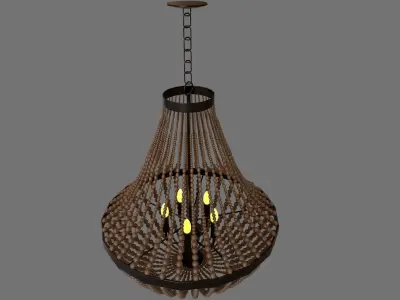 Large Taupe Wood Bead Teardrop 5 Light Chandelier Free 3D model