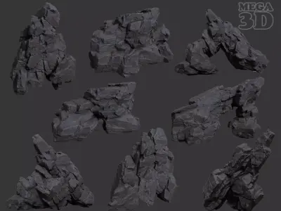 Low Poly Black Rock Formation 221219 - Ultra HD 16K Texture Low-poly 3D model