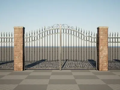 Modular Iron Fence Low-poly 3D model