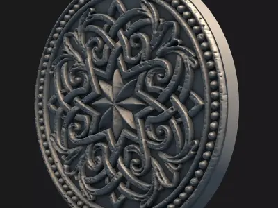 Decorative Stone Rosette Relief Round Wall Ornament STL 3D print model