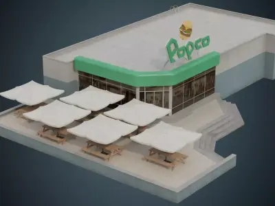 Restaurant 1B Low-poly 3D model
