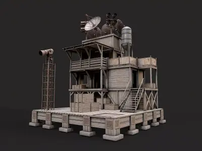 Post Apo Wooden Platform Structure 4 Low-poly 3D model