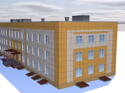 School building on cloudy day 3D model purchase