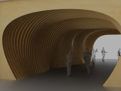 Wavy Wooden Tunnel for Pedestrians 3D model