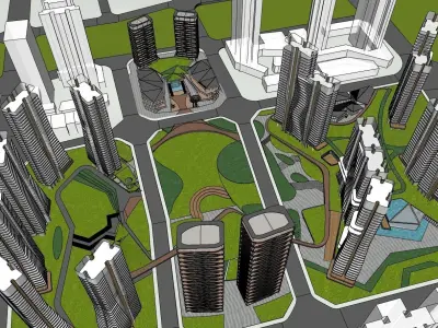 parametric highrise building along contemporary master plan 3D model