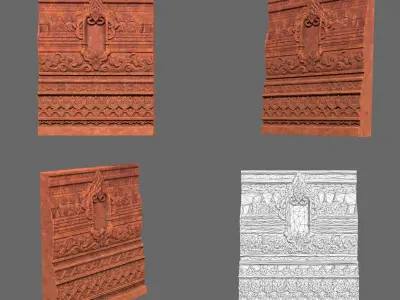 Low poly Asia Temple Wall Modular - 231009 Low-poly 3D model