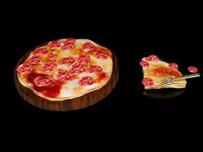 Fast Food Pepperoni Pizza and quarter pizza Low-poly 3D model