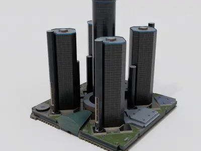 Renaissance Center with Detroit Marriott modern buildings 3D model
