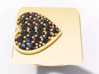 Gold Heart Gemstone Halo Ring CAD 3D print model