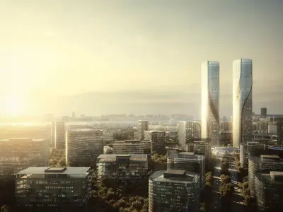 Modern Twisted Twin Skyscrapers Complex 3D model