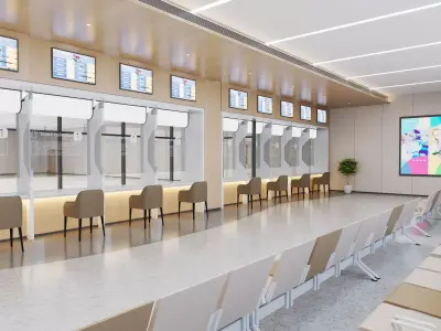 Modern Multi-Level Hospital Atrium Lobby 3D model