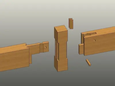 Sao Tsugi - 3 elements - Classical Japanese Wood Joint  Free 3D model