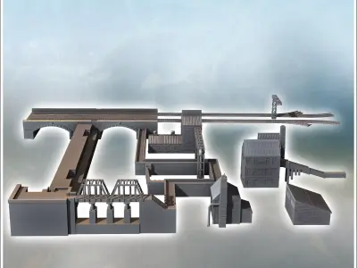 Large set of industrial complex with canals dam railway tracks a 3D print model