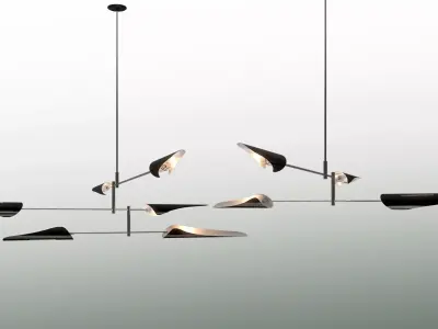 Sarus modern light fixture with four metal rods hanging from it 3D model