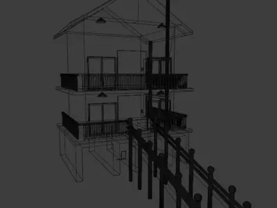 Floating House 3D model with textures Low-poly 3D model