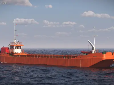  Industrial Split Barge Empty State Orange Rigged for Cinema 4D 