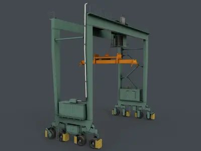 PBR Rubber Tyred Gantry Crane RTG V2 - Green Light Low-poly 3D model