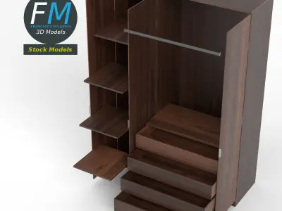 Three-door wardrobe 3D model