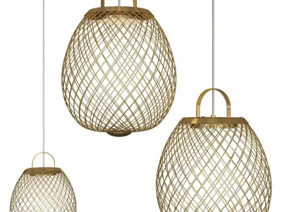 GARDE three rattan pendant lights Low-poly 3D model