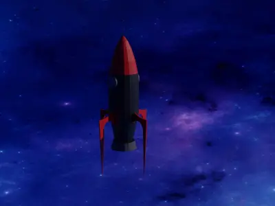 Low-Poly Spaceship rocket flying in sky Low-poly 3D model