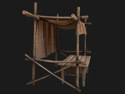 Market Stall Tent Brown Lines Low-poly 3D model