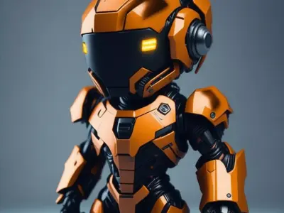 Orange Mech Robot 3D Model Glowing Eyes Chibi Design Low-poly 3D model