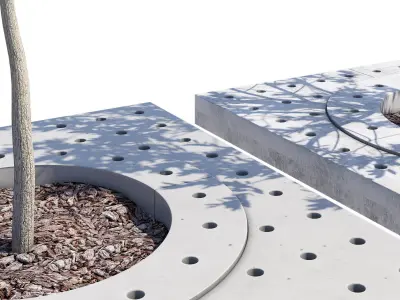 Surrounds two trees in concrete planter 3D model