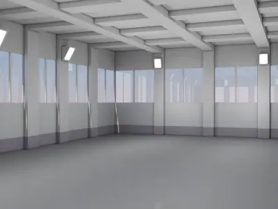Warehouse storage room with doors and windows 3D model