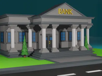 Low Poly Bank building Low-poly 3D model purchase